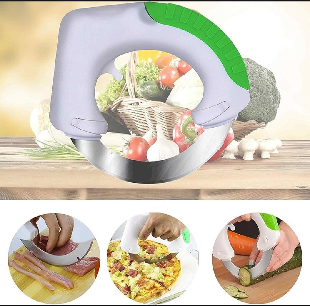 Circular Rolling Knife Stainless Steel, Universal Kitchen Knife, Round Knife Kitchen Cutter with Cover, Circular Rolling Knife