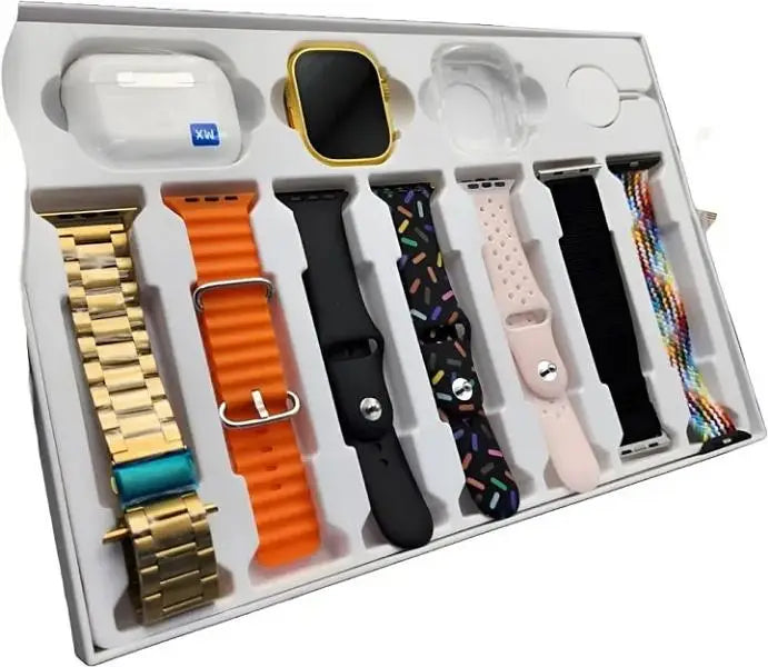 i20 Ultra Max Suit Smart watch with 7 in 1 Straps & Free Airpods Multicolor Strap