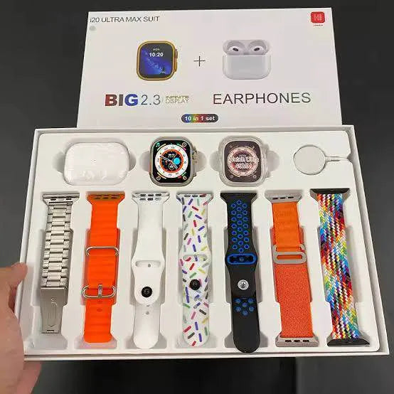 i20 Ultra Max Suit Smart watch with 7 in 1 Straps & Free Airpods Multicolor Strap