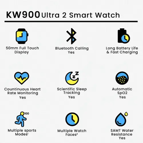 KW900 Ultra 2 Smartwatch – HD Display – Wireless Charging – BT Calling